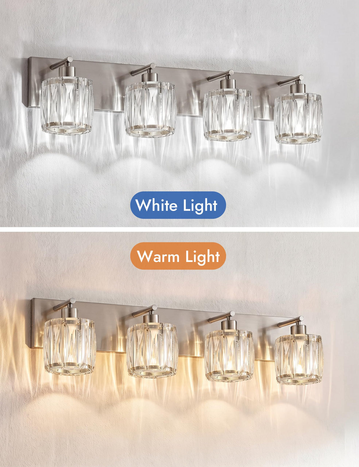 4 Light Crystal Bathroom Vanity Light Fixtures (Brushed Nickel-Round / 4 Light)