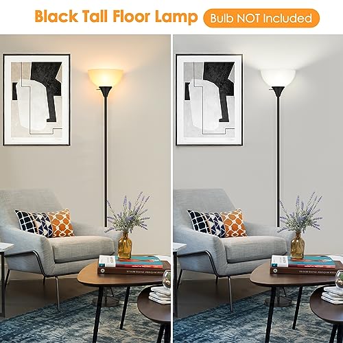 Floor Lamp LED Standing Lamps with White Plastic Shade (Black)