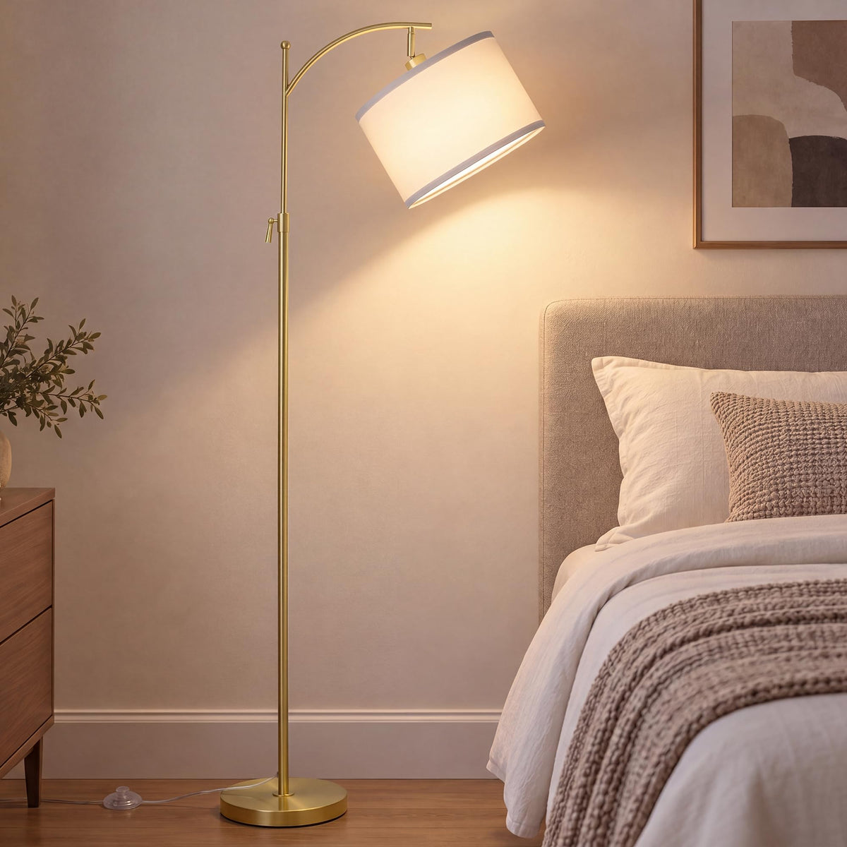 Upgraded Gold Arc Floor Lamp Adjustable Height 55 (Gold+White Shade-Arc)