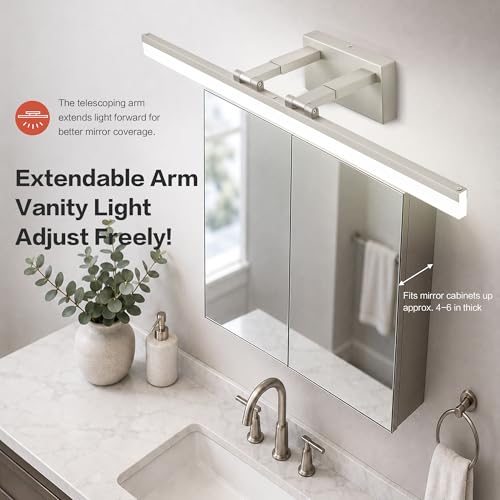 Bathroom Lighting Fixtures Over Mirror (Brushed Nickel Retractable-5CCT&Dimmable / 32-inch)