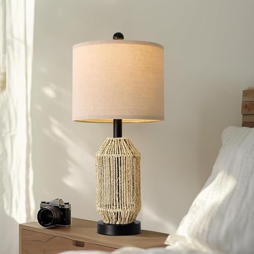 21" Boho Table Lamps Set of 2 for Living Room (Wood Brown and Black)