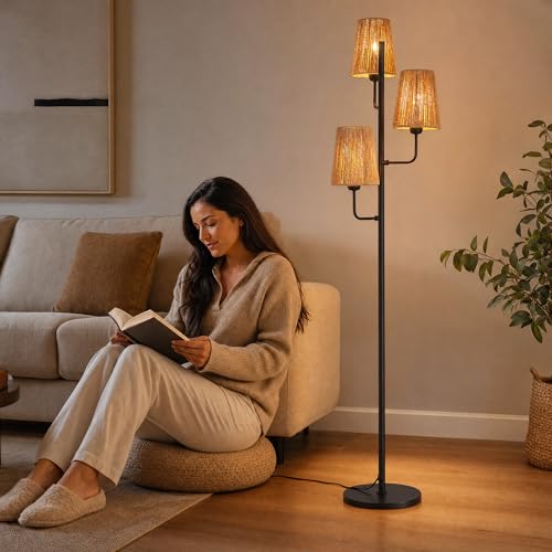 Boho Rattan Floor Lamp (Gold-Rattan 5)