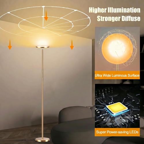 Floor Lamp Upgraded 40W 4000LM Super Bright Torchiere LED Floor Lamps for Living Room (40W Gold)