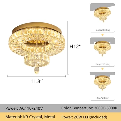 Modern Chandelier Bedroom Light Indoor LED Dimmable Lights Ceiling Chandeliers for Dining Room Kitchen Entryway Gold 20W LEDs Fixtures 1600 Lumens (Gold / W12")
