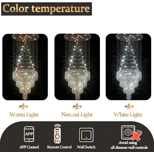 D32 x H79'' Modern Crystal Chandelier for High Ceiling Large Foyer Chandeliers for Living Room Entryway Staircase Villa (Silver / D32"X H79")