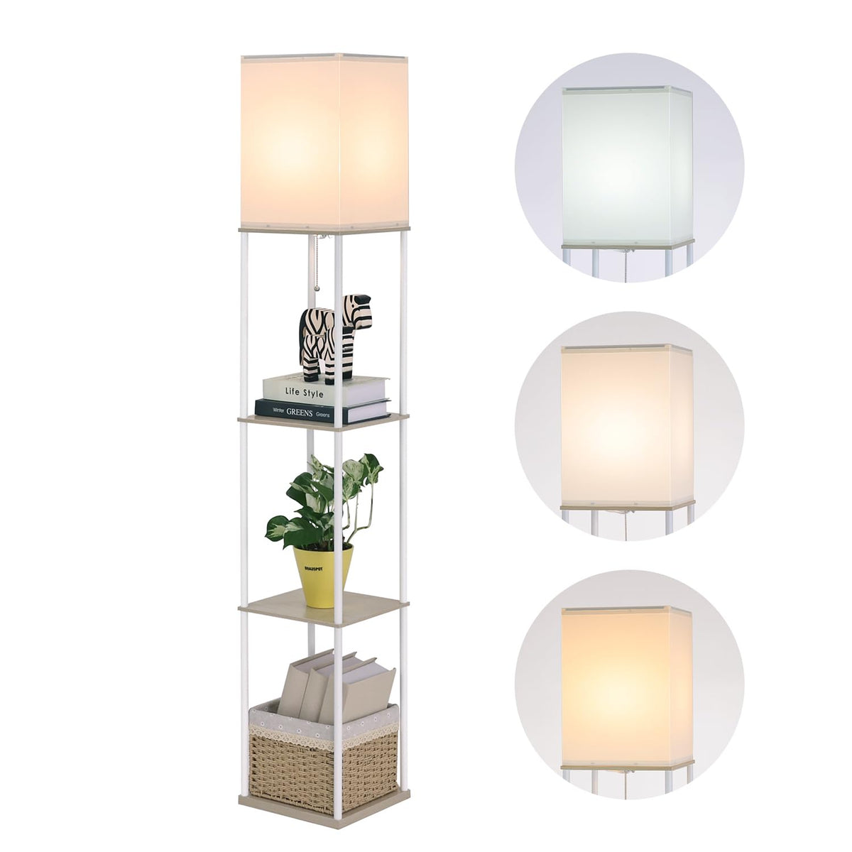 Floor Lamp with Shelves (Beige+White-1 Pack)