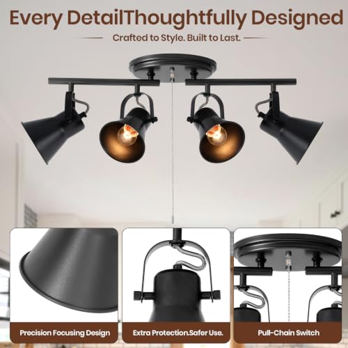 4 Light Black Track Lighting with Pull Chain (4-Light / Black Pull Chain)