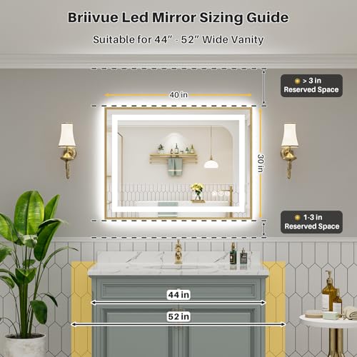 40x30 Inch LED Bathroom Mirror with Gold Frame (Backlit+front Lit With Gold Frame / 40"L x 30"W)