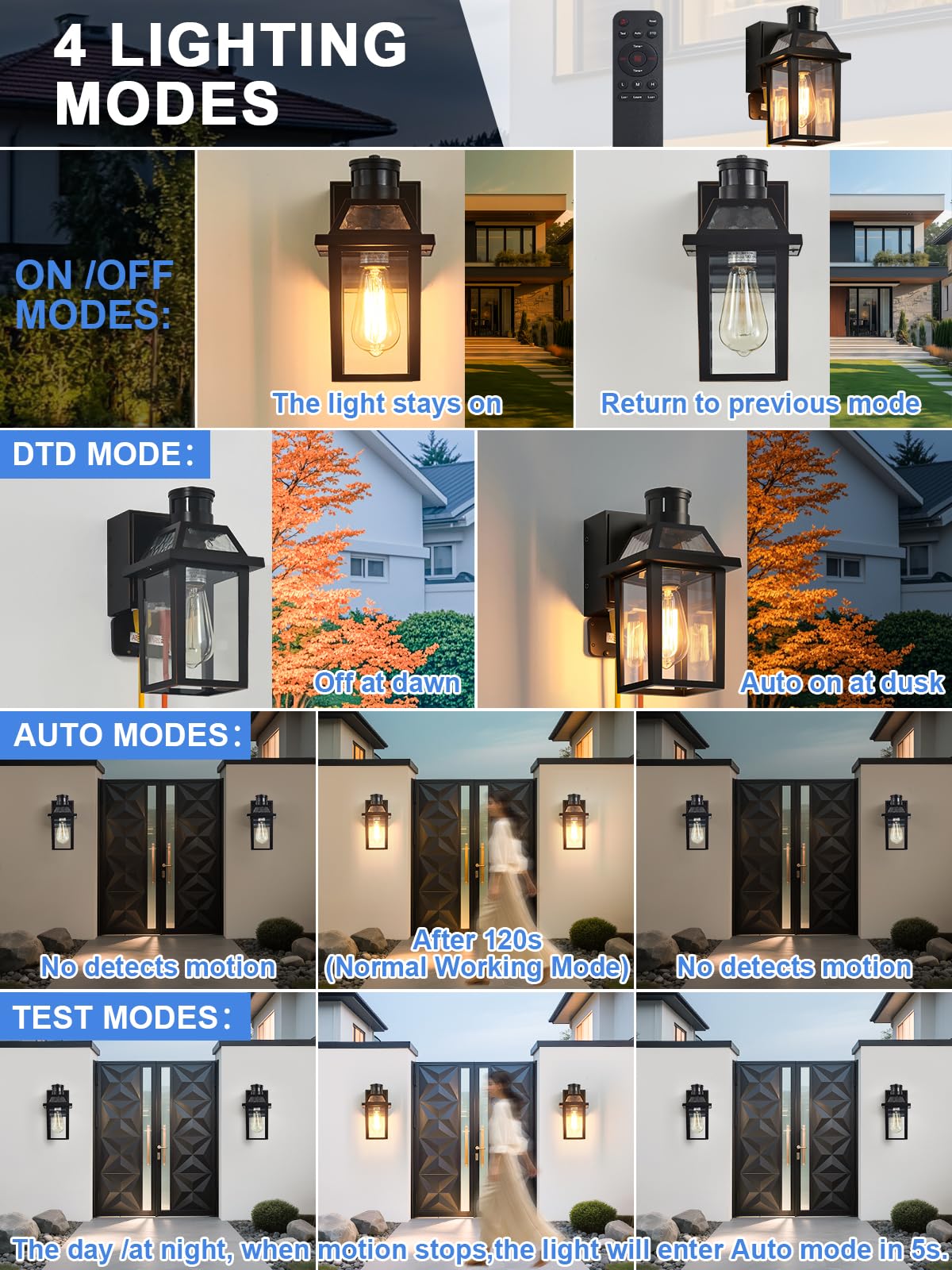 Porch Light with GFCI Outlet and Remote (Black (with Remote) / 1 Pack)