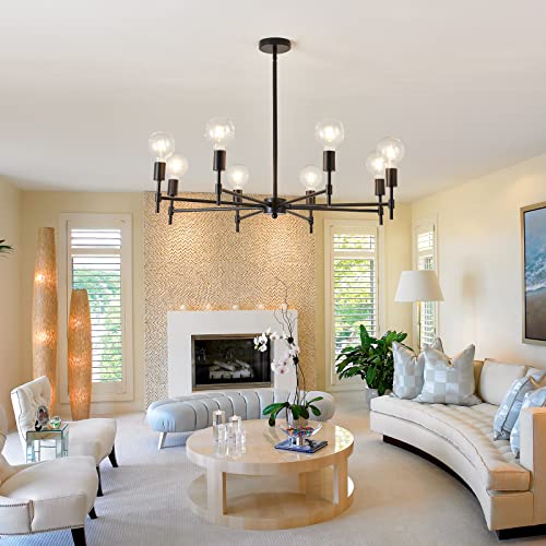 8 Light Black Sputnik Chandelier Matte Industrial Flush Mount Ceiling Light Fixture Metal Modern Pendant Light for Farmhouse (Black4)
