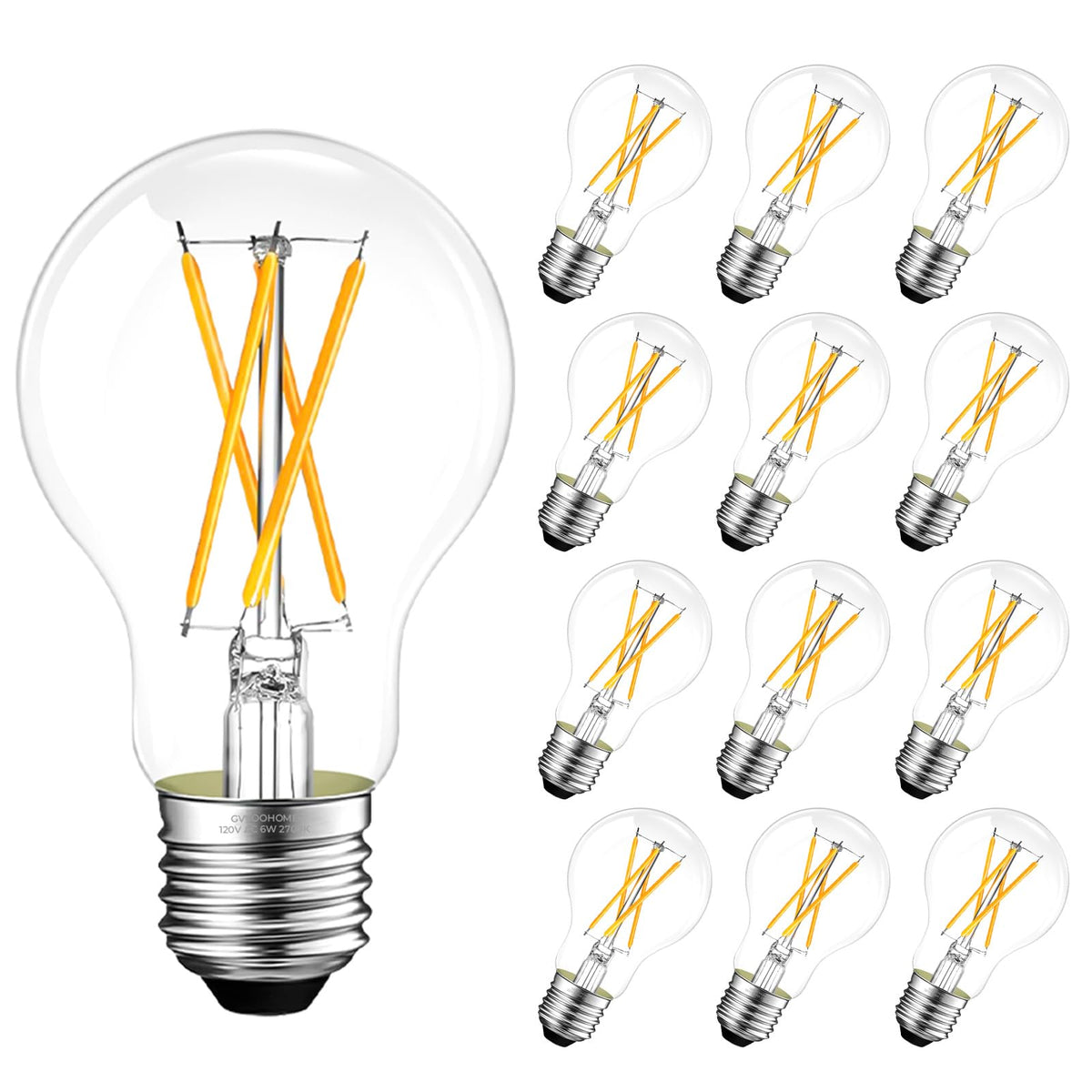 A19 Clear Glass LED Edison Bulb Dimmable (2700k Soft White / 12 Pack)