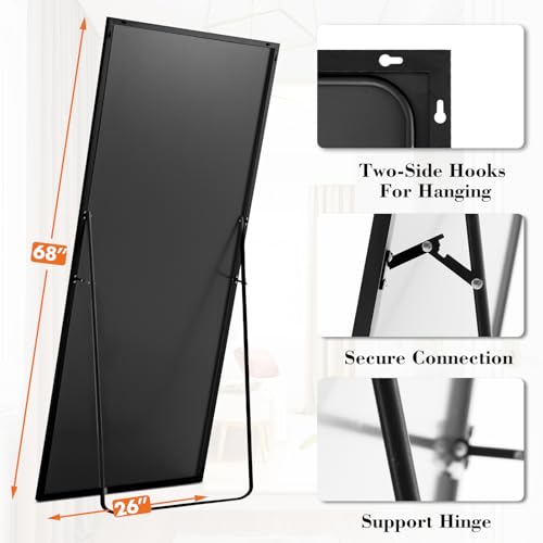 Full Length Floor Mirror 65"x24" (Black-rect / 65"L x 24"W)