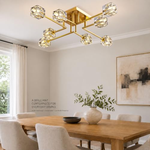 8 Light Gold Crystal Semi Flush Mount Sputnik Ceiling Light Fixture (Gold (8-light))