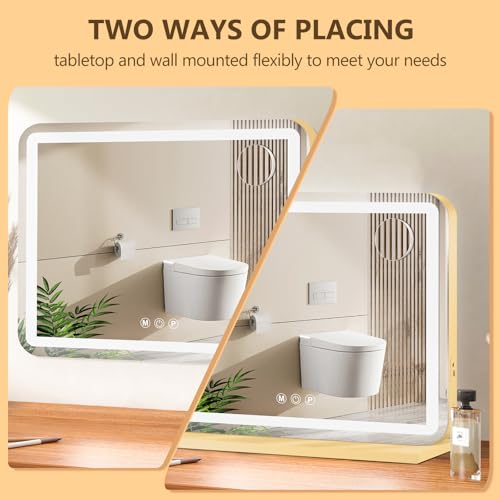 Gold 28" x 20" Vanity Mirror with Lights (Gold / 28"L x 20"W)