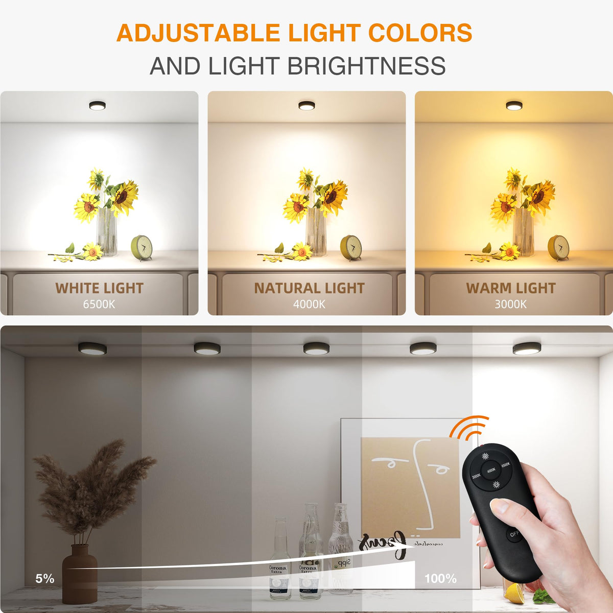 Puck Lights with Remote Control Rechargeable (Black / 8PCS)