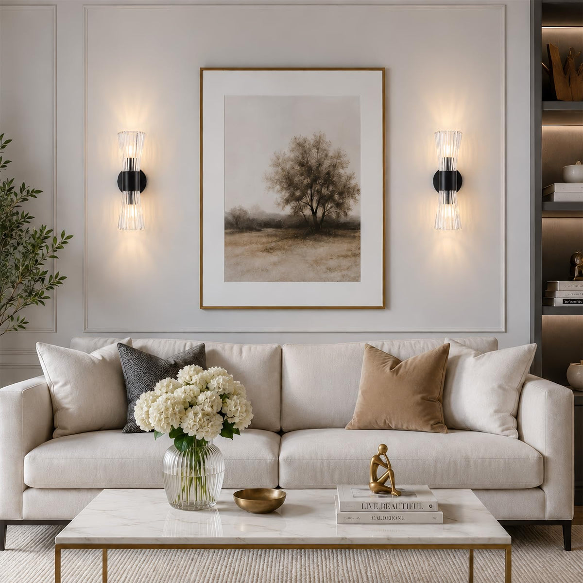Black Glass Wall Sconce Light (Black Clear Glass)