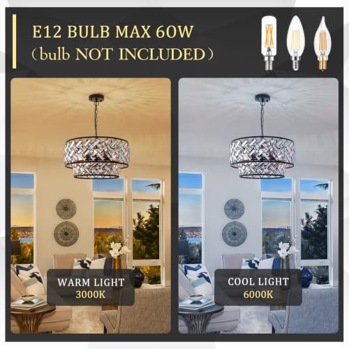 20" Black Crystal Chandelier (Large Drum Black)