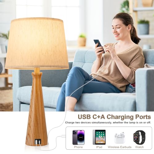 Modern Touch Table Lamps for Living Room Set of 2（Wood (K. Wood-paint Base-Oatmeal Shade)