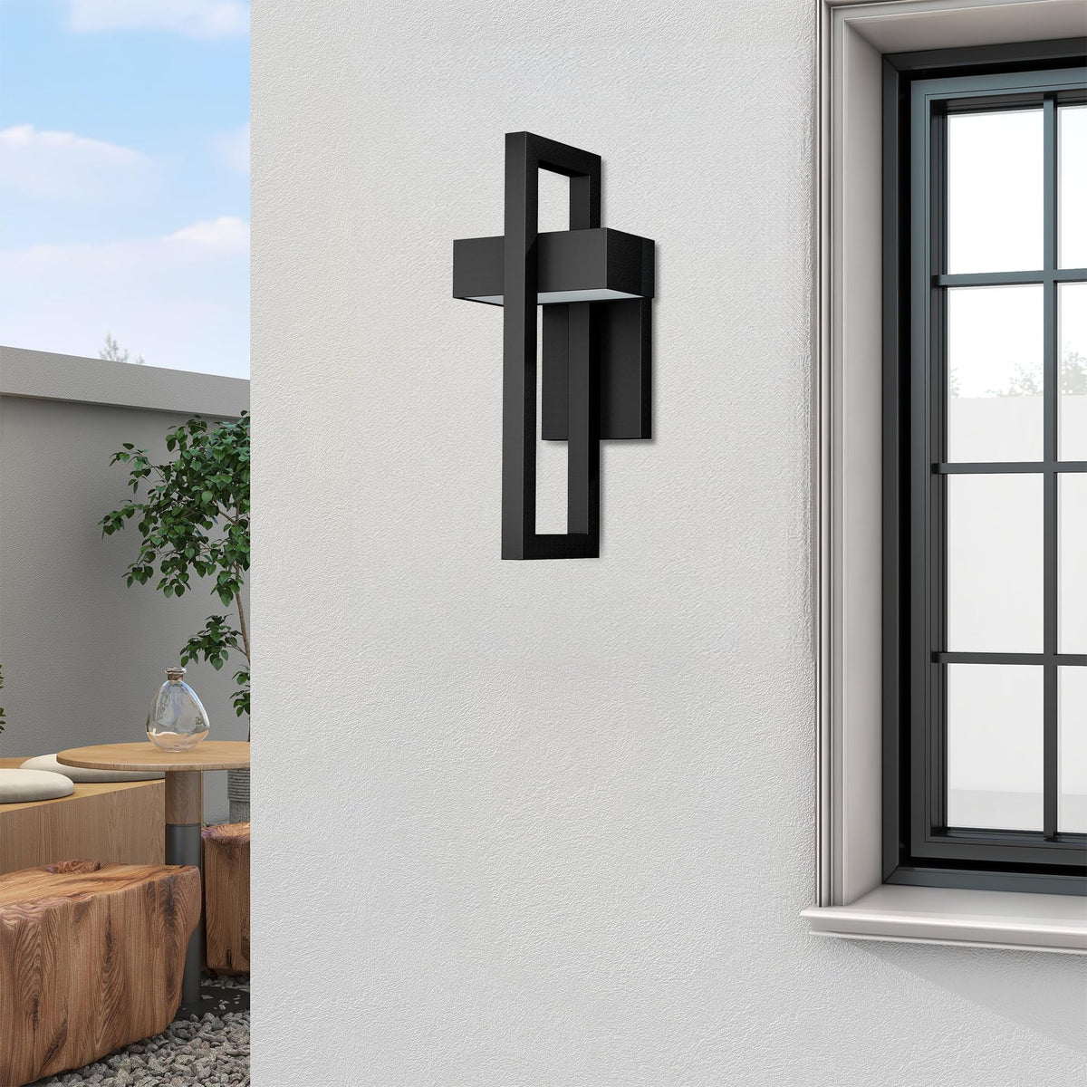 Modern Outdoor Wall Lights 3000K Integrated LED Outdoor Wall Sconces Lighting (Large Black / 1 Pack)