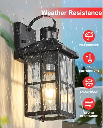 2 Pack Motion Sensor Porch Light Dusk to Dawn Outdoor Wall Light (Black 2)