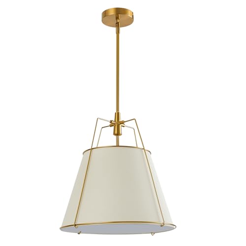 Modern Pendant Light Fixtures with 12" White Linen Fabric Shade