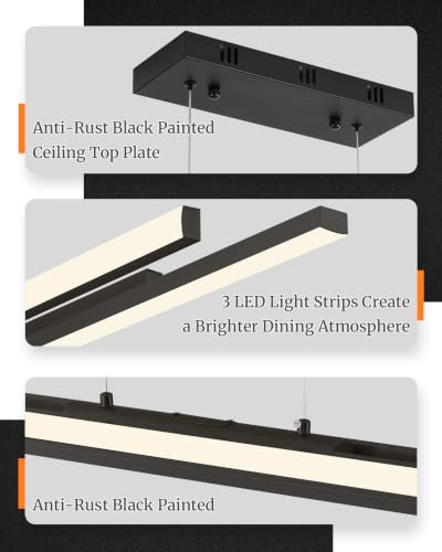 Modern 3 LED Linear Pendant Light 52 inch Black Island Light Dimmable (Black / 52'')
