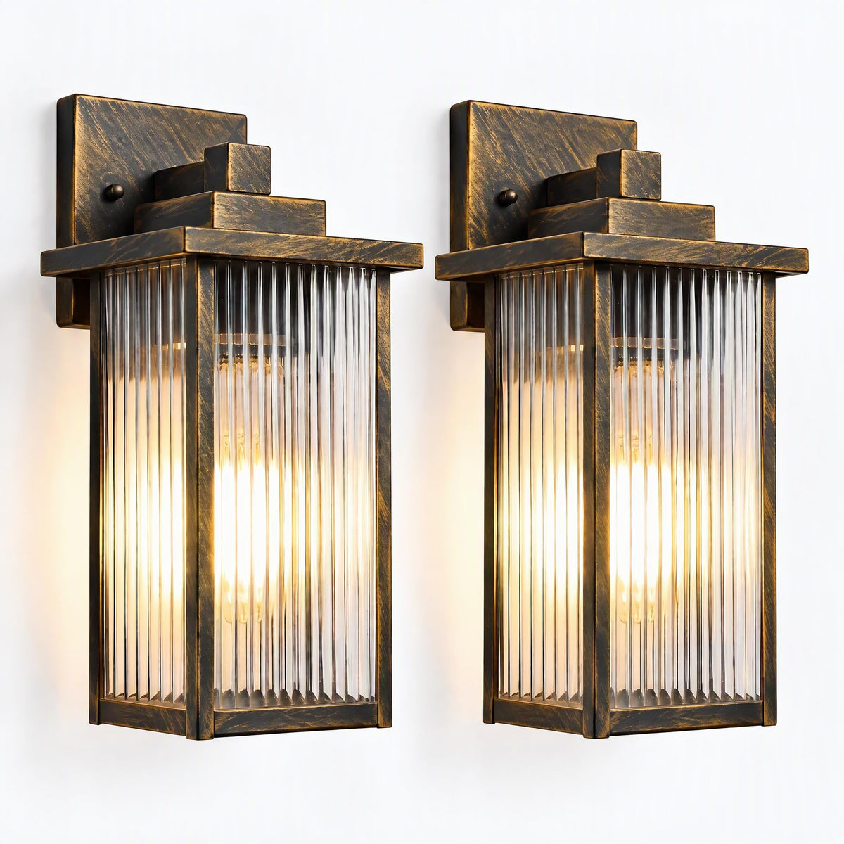 2 Pack 15" Black Brush Gold Outdoor Wall Light (Black Brush Gold / 15''-2 Pack)