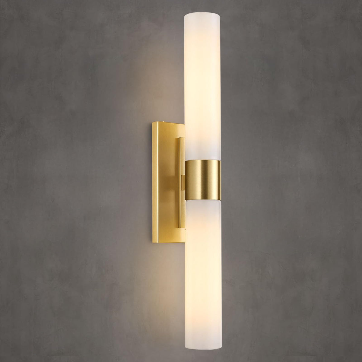 22" Milk Glass Linear Bathroom Wall Sconces (22.8-In-Brass-1Pc)