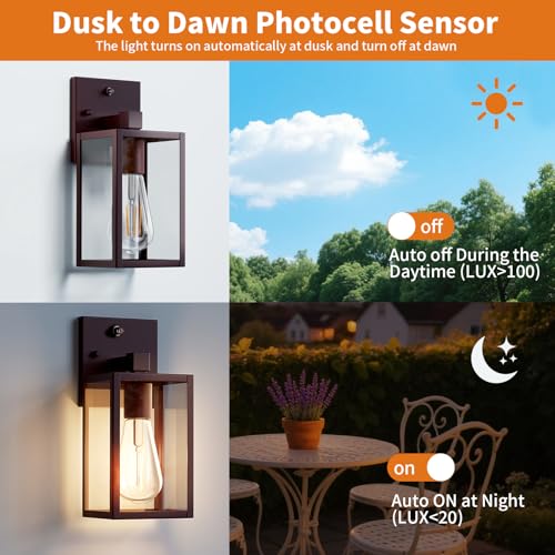 2 Pack Oil Rubbed Bronze Dusk to Dawn Outdoor Lantern Lamp Wall Mount (Oil-Rubbed Bronze / Small-10.24'')