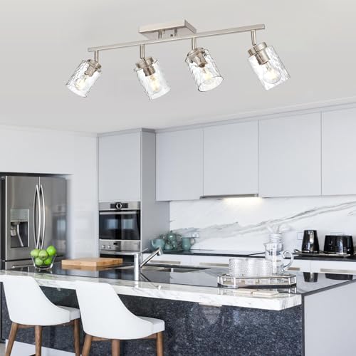 4 Light Tracking Lights Brushed Nickel Rotatable Flush Mount Ceiling Light with Clear Hammered Shade (Brushed Nickel / 4 Lights)