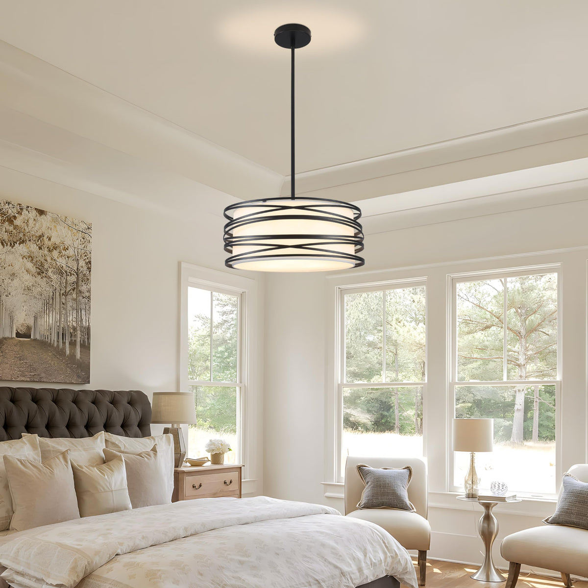 19.7'' 5 Light Black Drum Chandelier Black and White Modern Light Fixtures (Black / 19.7‘’)