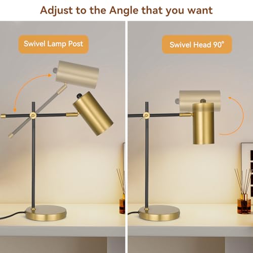 Modern Black and Gold Desk Lamp with Type C Charging Port (Black & Gold)
