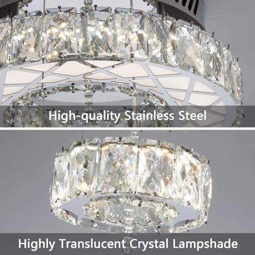 LED Chandelier Modern Ceiling Dimmable Light Fixture Crystal Chandelier for Bedroom Dining Room Silver (20 inch / Silver)