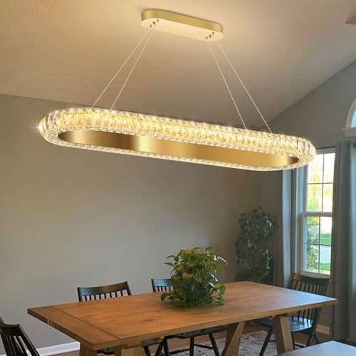 40'' Oval Ring Crystal Chandelier Modern LED Dimmable Ring Pendant Light Chandelier for Dining Room Living Room Gold (Gold / 1 Ring Oval 40")