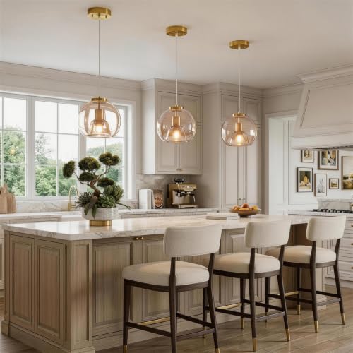 Champagne Gold Glass Pendant Lights Kitchen Island (Champagne Gold(7.87 in) / 3-Pack)