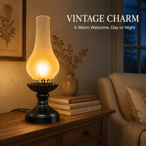 Vintage Table Lamp with Crackle Milk (Milk White (Black Base))