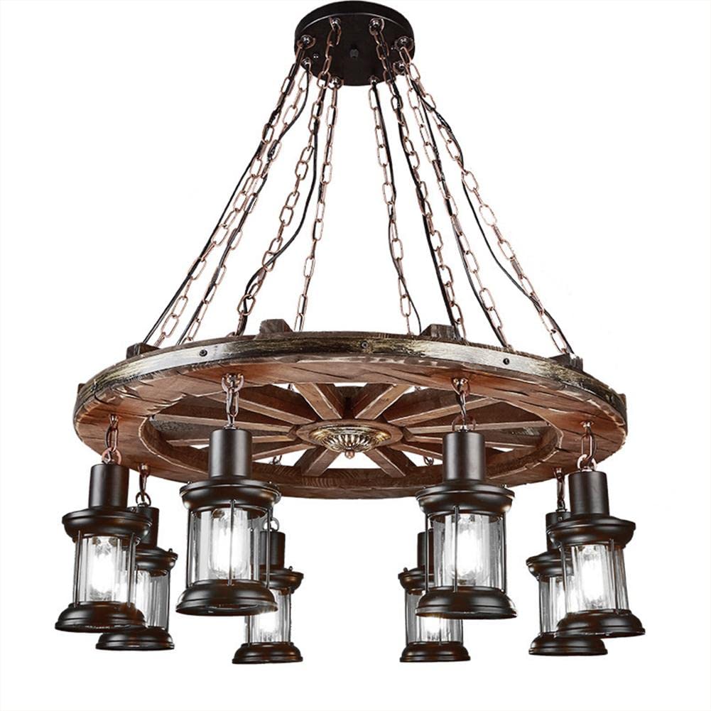 Vintage Industrial Wood Chandelier with 8 Light Rudder Shape (31.5 Inch)