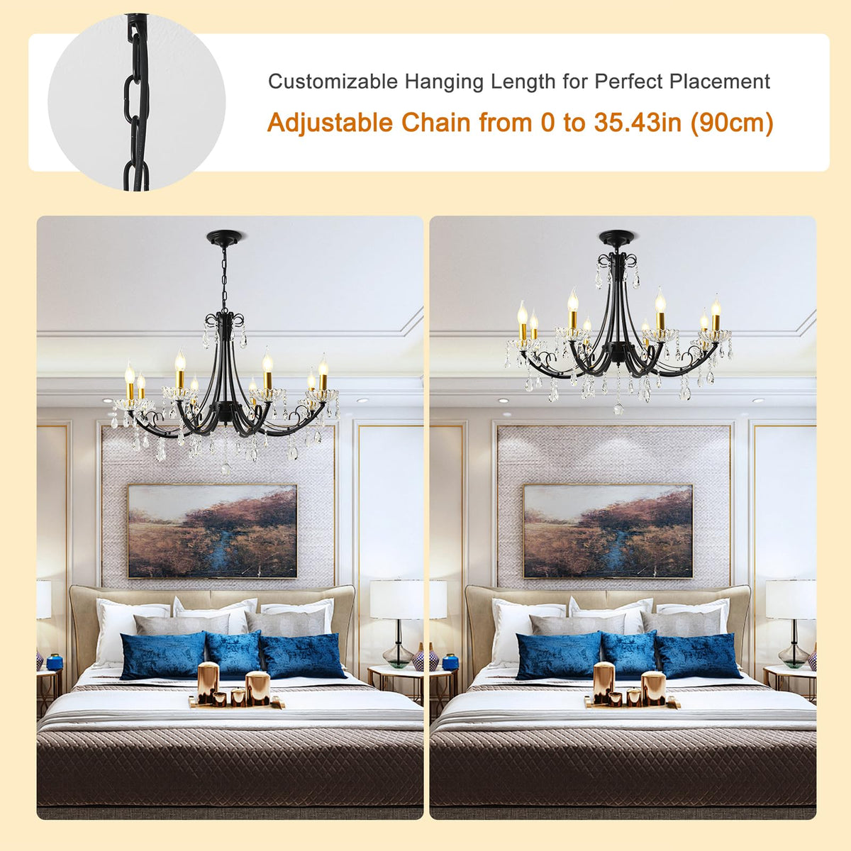 Black Crystal Chandeliers for Dining Room (Black&Gold-8light)