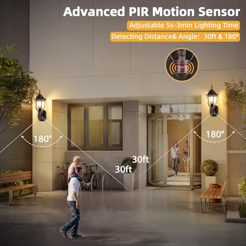Motion Sensor Outdoor Wall Lights Porch Lamp (Antique Black and Bronze Trim / 1 Pack)
