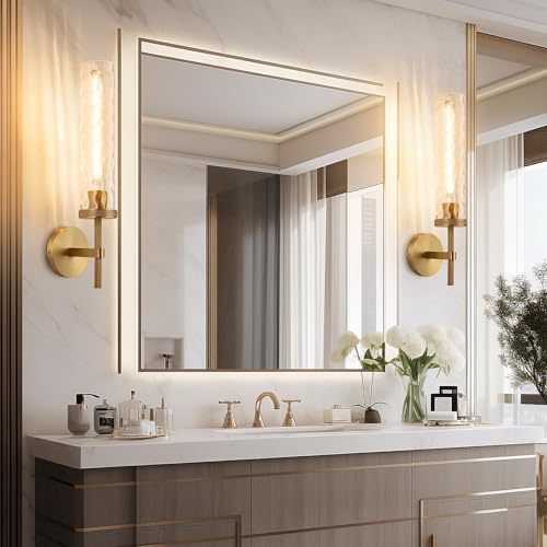 19.5" Knurled‑Craft Hardwired Brass Wall Sconce (Brass-Water Ripples / 19.5″-1 Pack)