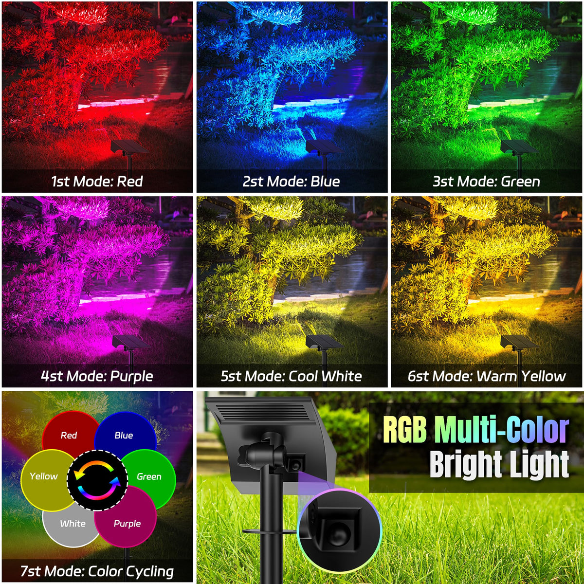 Solar Spot Lights Outdoor Color Changing 12 Pack Halloween Spotlight (RGB (Red, Green, Blue) / 12 Pack)