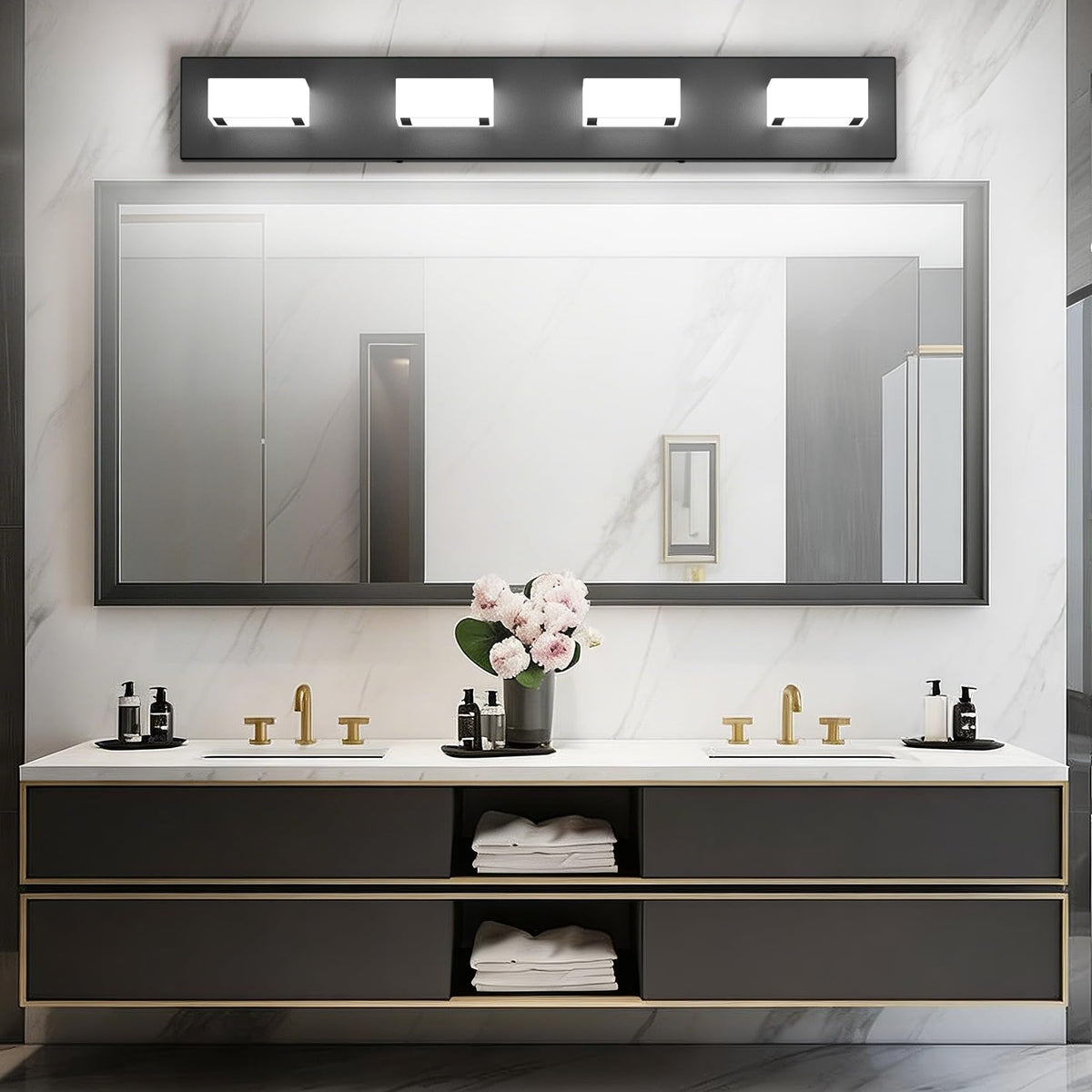 Black Bathroom Vanity Lights 30inch Metal Acrylic LED Modern Bathroom Wall Lighting Fixtures Over Mirror Matte Black (Black-White light / 30 inch)