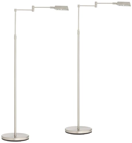 Zema Nickel Swing Arm Modern LED Pharmacy 49.5" Tall Floor Lamps Set of 2