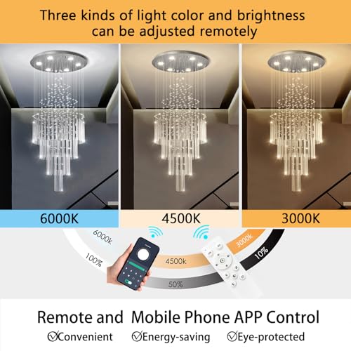 W20 x H40 Crystal Glam Chandelier Long Light Chandeliers with Dimmable Light Bulbs High Ceiling Light Fixtures for Foyer Entryway Living Room Stair Silver (Silver / Round W20" X H40")