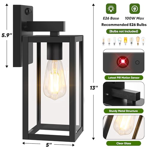 2 Pack 13” Upgraded Motion Sensor Outdoor Wall Lights (Black / 13in)