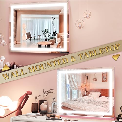 23"x 18" Pink Vanity Mirror with Lights (Pink / 23"L x 23"W)