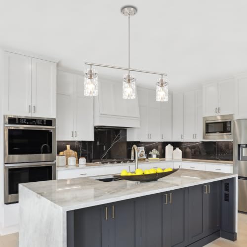 29.52" Brushed Nickel Linear Chandelier Kitchen Dining Room Island Lights (3-Light Brushed Nickel)