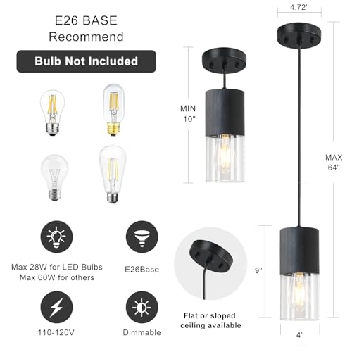3 Pack Black Pendant Light Fixtures (Black & Transparent—Cord / 3 Pack)