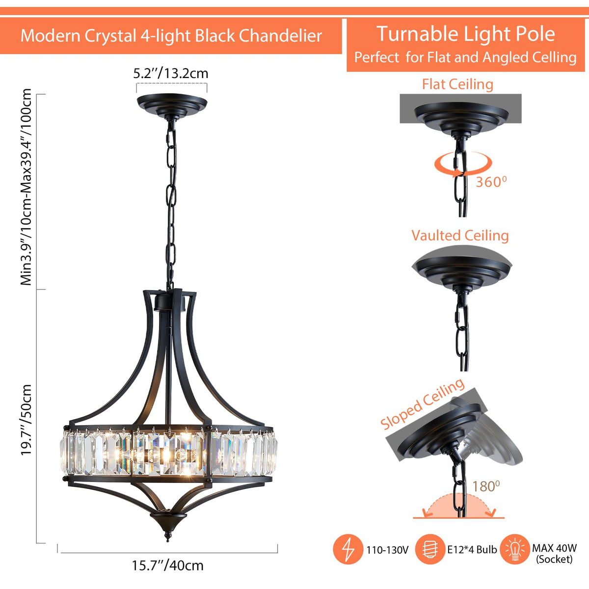Crystal Chandeliers for Dining Room (Black)