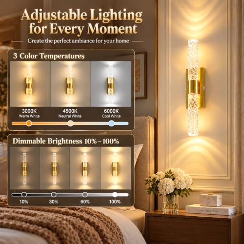21 Inch Battery Operated Wall Sconces Set of two with 20000mAh Battery (Gold -21-20000)